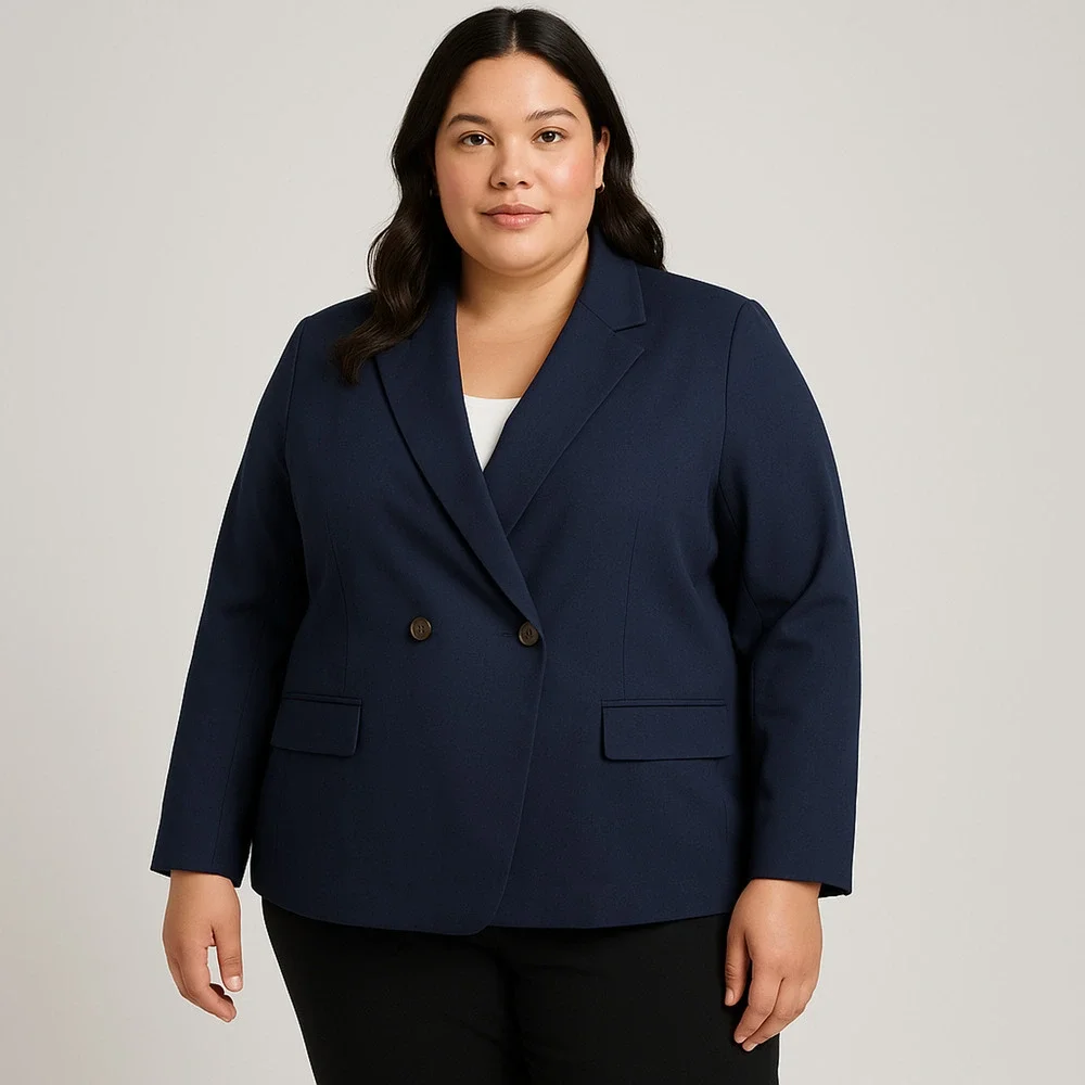 J.Crew Devon Bi-Stretch Cotton Blazer Womens 20 Navy Blue Double Breasted Career